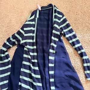 Striped Navy and Green Cardigan with chiffon sides.
